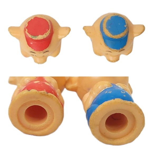 Vintage Walt Disney Three Little Pigs Pencil Toppers 2 FIGURES ONLY Blue Red - Picture 13 of 13